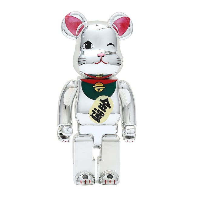 400% Bearbrick Metallic Lucky Cat Silver Version | beartoybrick